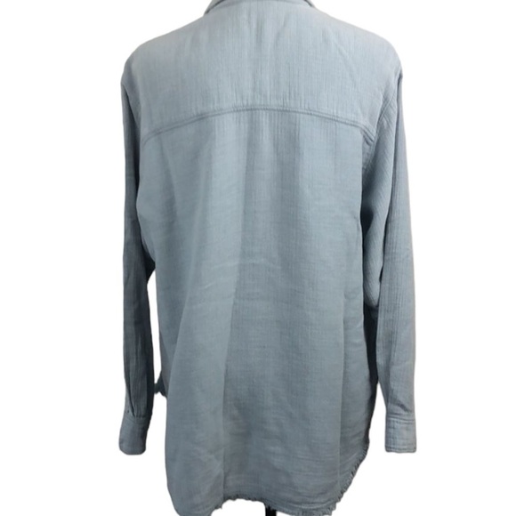 Masscob Blue Textured Cotton Blend Button Down Shirt Raw Hem Sz L - Picture 3 of 15